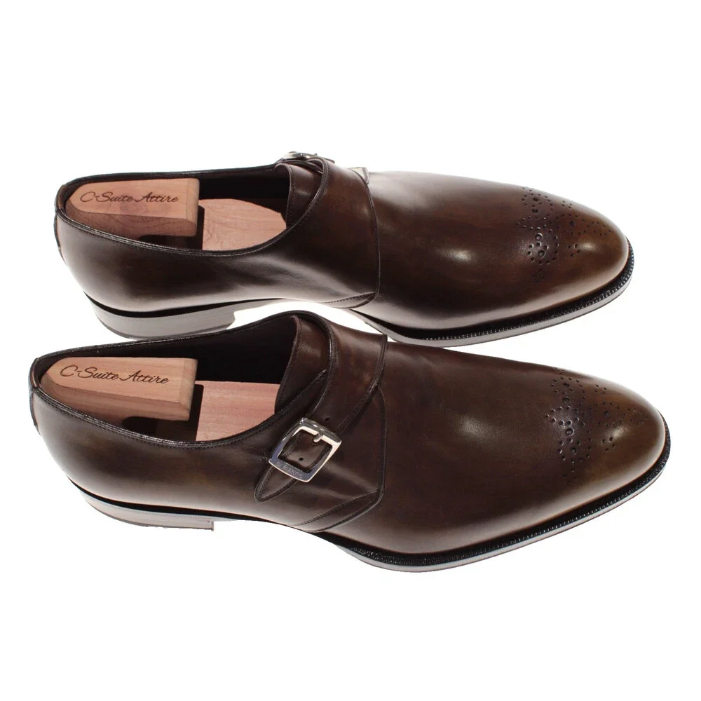 Di Bianco NWD Single Monk Strap Dress Shoes Size 9 US in Brown Leather